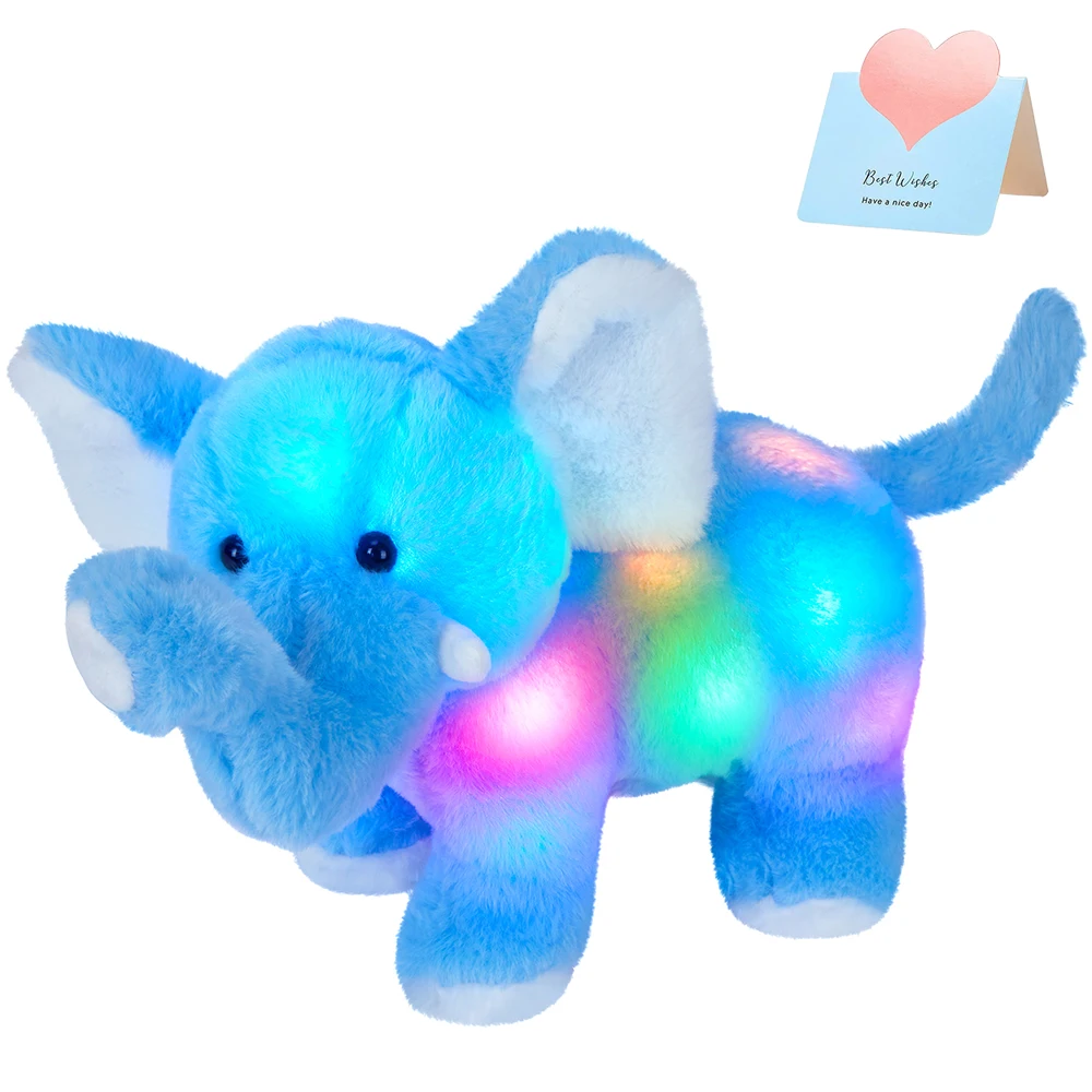 35cm Blue Elephant Plush Toys Cute Kawaii Stuffed Animals Throw Pillows Elephant Doll with LED Light Gift for Girls Festival Kid throw cotton 220x250 cm navy blue