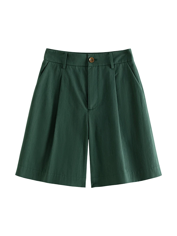 FSLE Casual Commuting High Waist Thin Straight Shorts for Women Summer Newly 100% Cotton Solid Color Pants Shorts Female