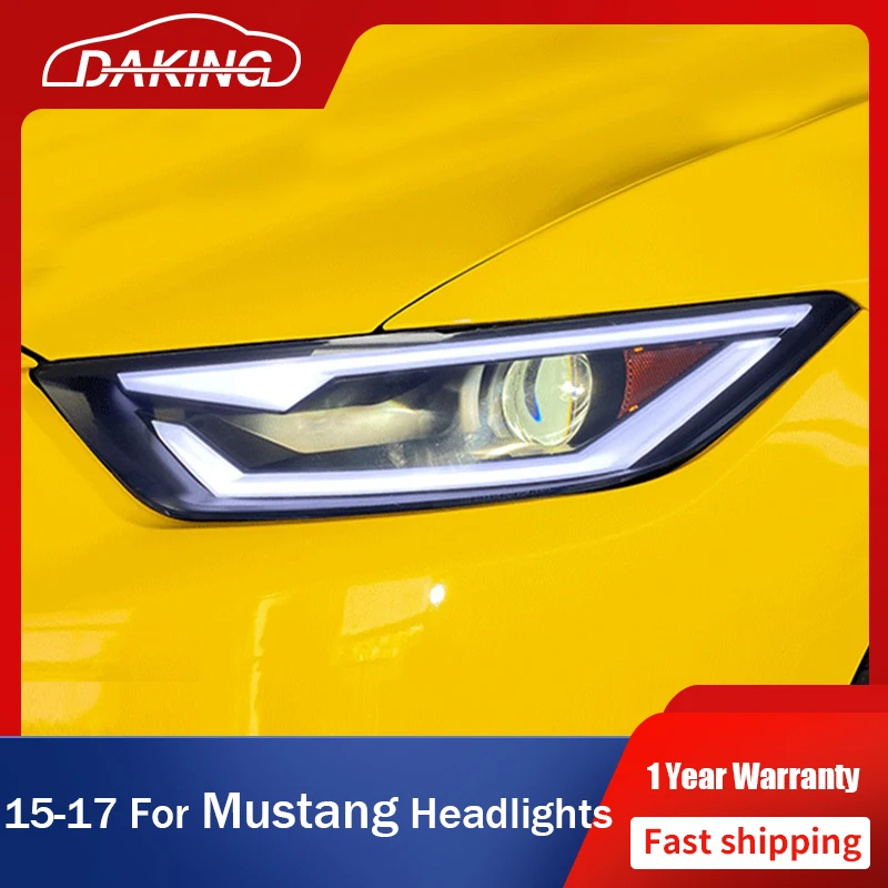 

Новая автомобильная светодиодная фара s для Ford Mustang 2015-2017, светодиодная фара DRL для анимации, потоковый сигнал поворота, фасветильник «Орлиный глаз» с одним объективом, светодиодный ные фары