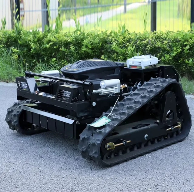 Customized All-Terrain GasolineTank Track Lawn Mower Remote Mower With Snow Blade Attachment 6