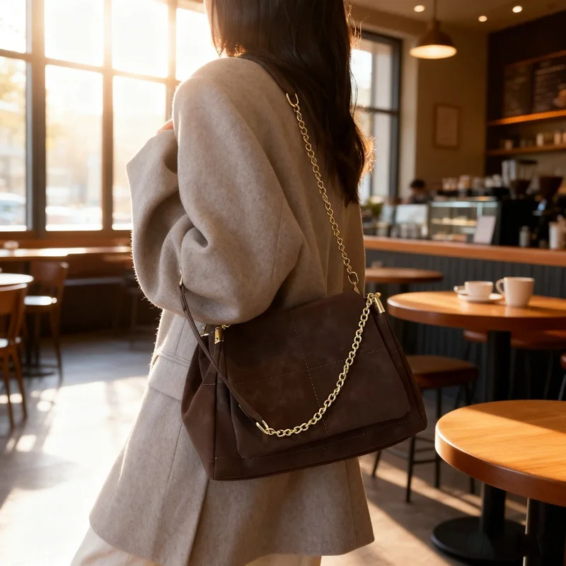 Fashionable Crossbody Shoulder Bag Women's Versatile Chain Tote Bag Hip Hop Style Soft PU Leather Square Shape Bag