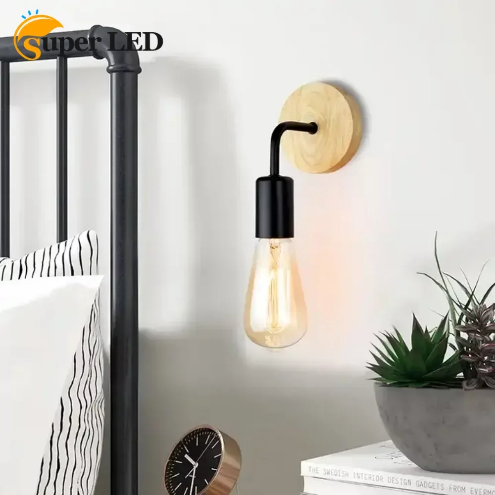 Vintage-Wood-Metal-Wall-Lamp-Minimalist-Style-Indoor-Wall-Light-Bedside ...