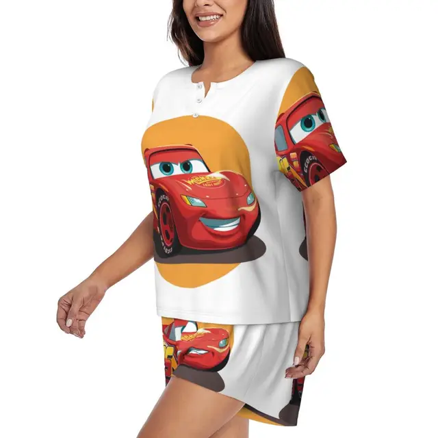 Custom Printed Women Cars Lightning Mcqueen Pajamas Set Short