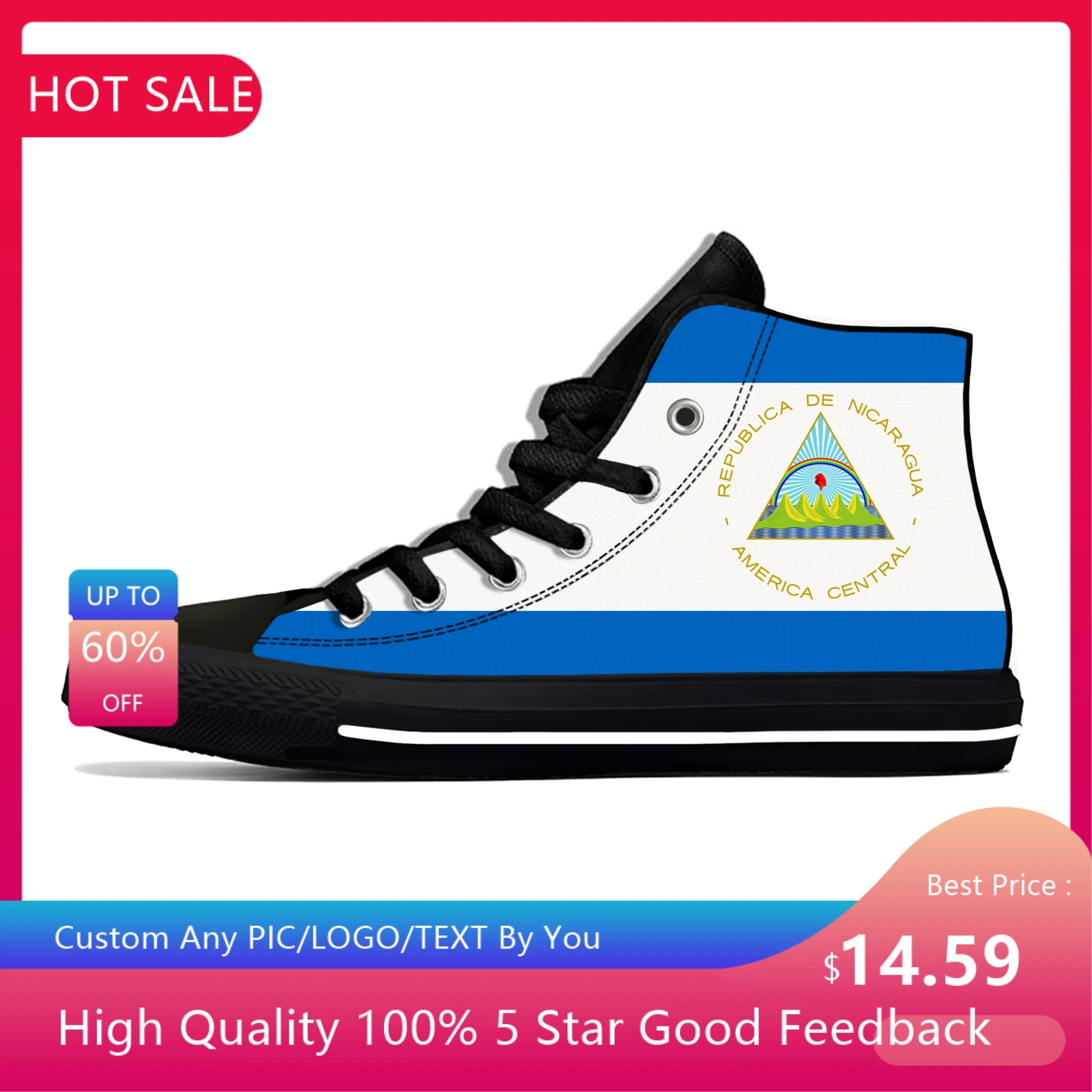 

Nicaragua High Top Sneakers Mens Womens Teenager Casual Shoes Canvas Running Shoes 3D Print Cosplay Breathable Lightweight shoe