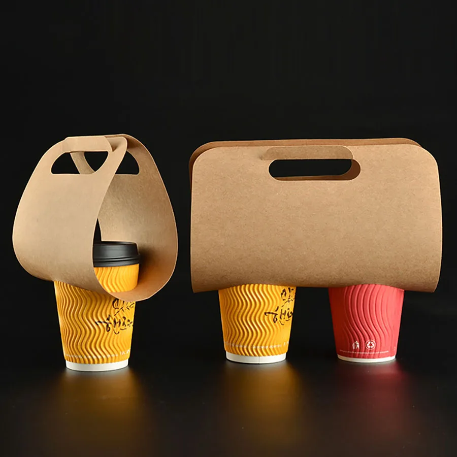 50/100Pcs Kraft Paper Cup Holders Portable Beverage Coffee Tea Milk Mug Base Handle Hol... - SKU KPCH1236 - UGI Packaging