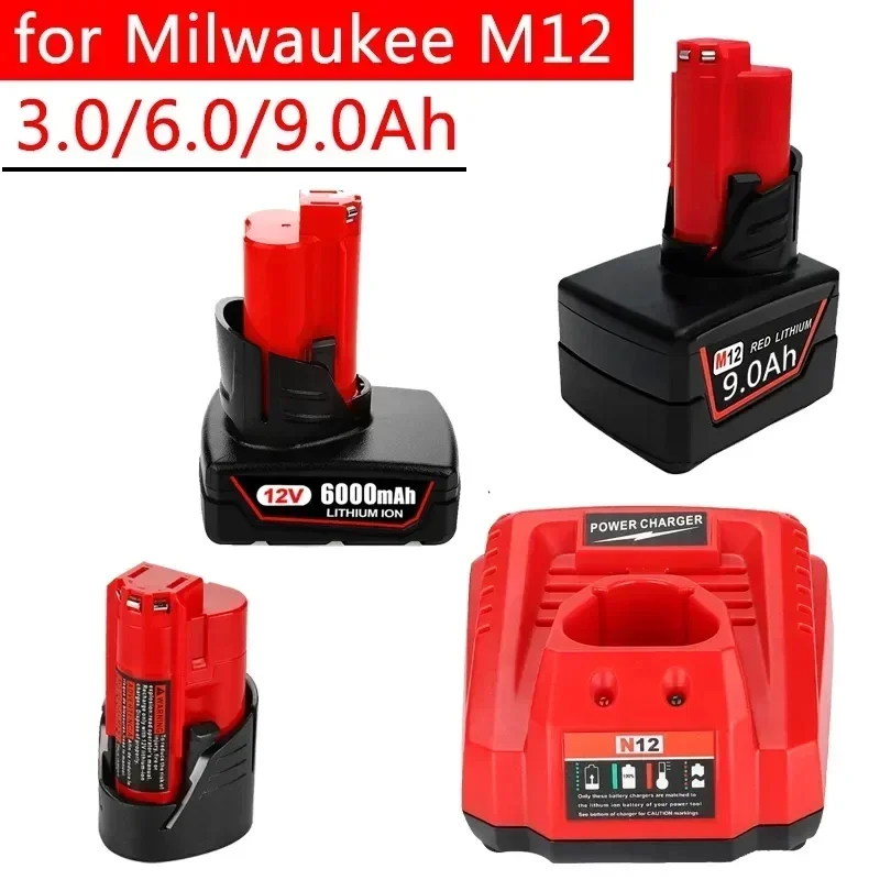 

New 12V 3.0Ah/6.0Ah/9.0 Rechargeable Battery For Milwaukee M12 XC Cordless Tools 48-11-2402 48-11-2411 48-11-2401 MIL-12A-LI