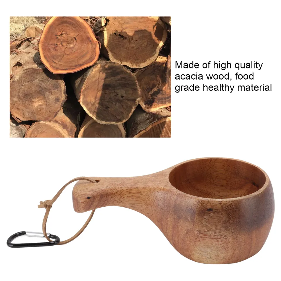 Shanrya Tazza Da Tè In Legno Naturale Portatile Con Manico - Per Caffè, Tè, Latte, Uso Esterno E Viaggi