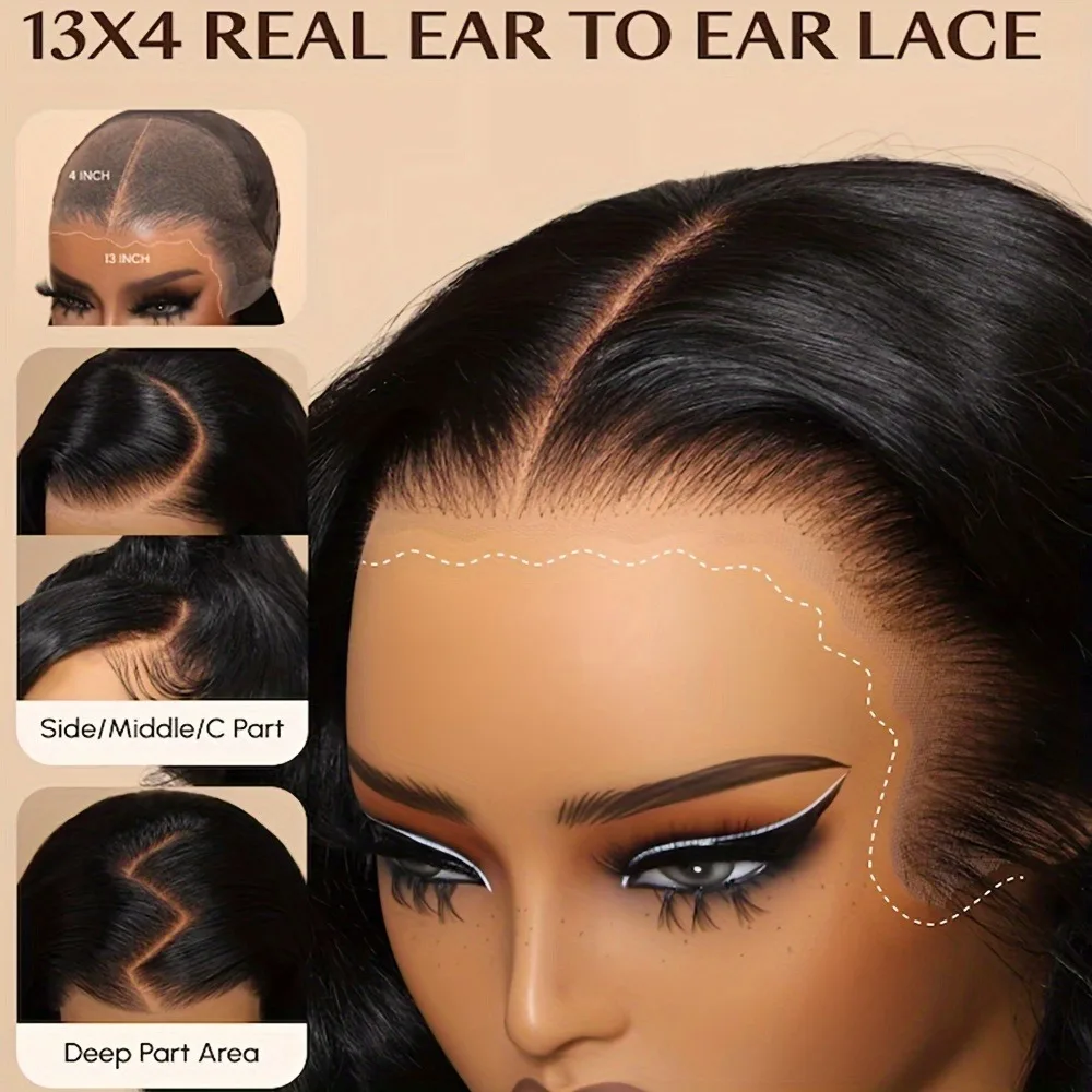 Ready To Go Put On and Go Glueless Body Wave 13 * 4 HD Lace Human Wig for Women 16-42 Inches, 13*6&5*5 Glueless Natural Color 2