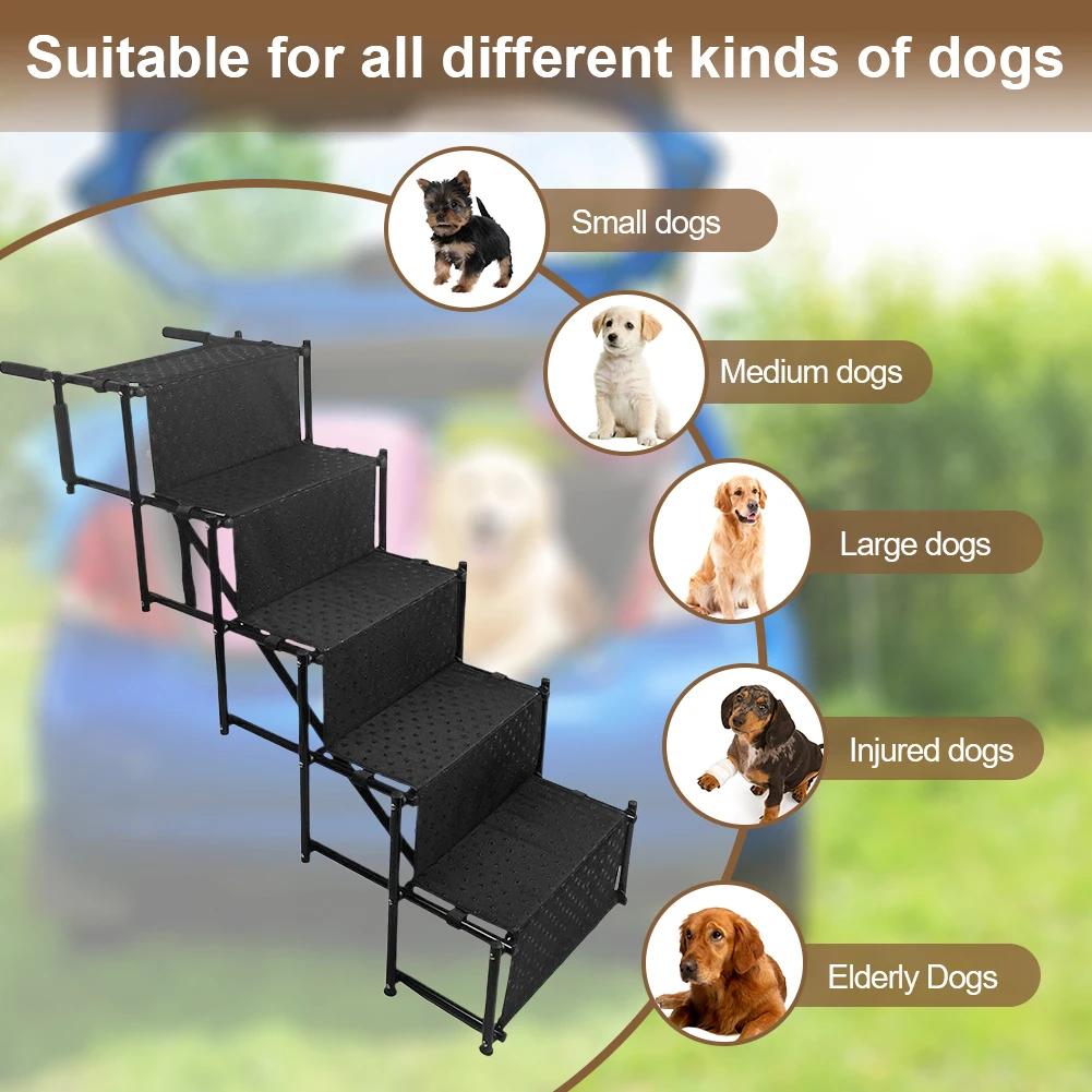 5 Steps Pet Ladder Support Support Up To 150 Lbs Foldable Dog Ramp Ladder with Nonslip Surface for High Beds Trucks Cars and SUV