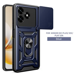 Enhanced Armor Phone Case with Car Magnetic Holder and Lens Protection for Honor X5C Plus 4G (Navy Blue)