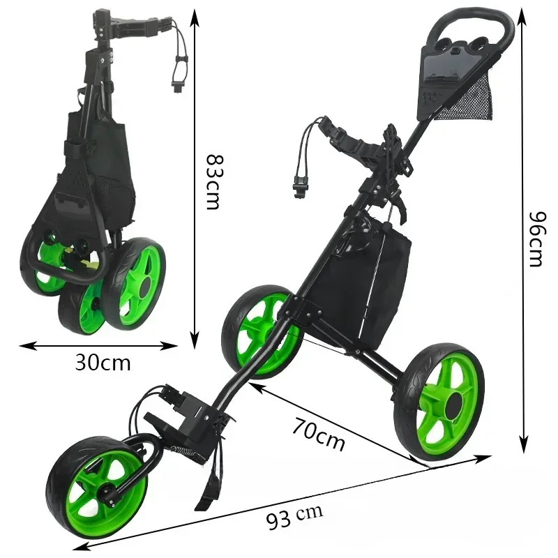 Golf Push Cart, 3 Wheels Folding Golf Cart with Foot Brake & Phone Holder & Waterproof Cooler Bag, Portable Lightweight