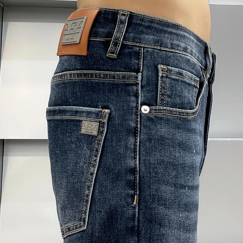 2024new light luxury jeans men's fashionable all-match simple classic trendy high-end men's stretch casual slim pants