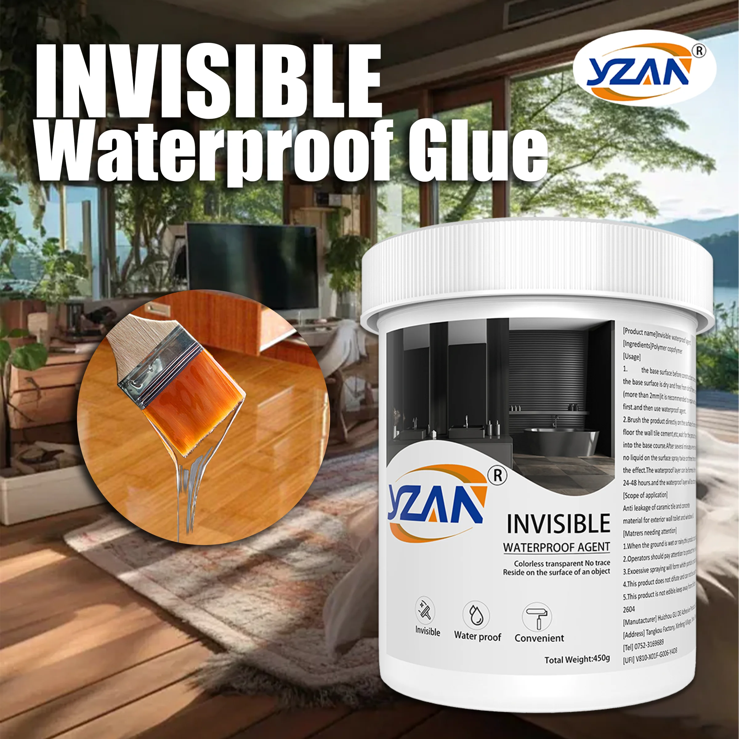 450g Polyurethane Waterproof Coating Invisible Paste Sealant Glue Brush Adhesive Repair Nano Glue for Home Roof Bathroom Wall Crack Repair