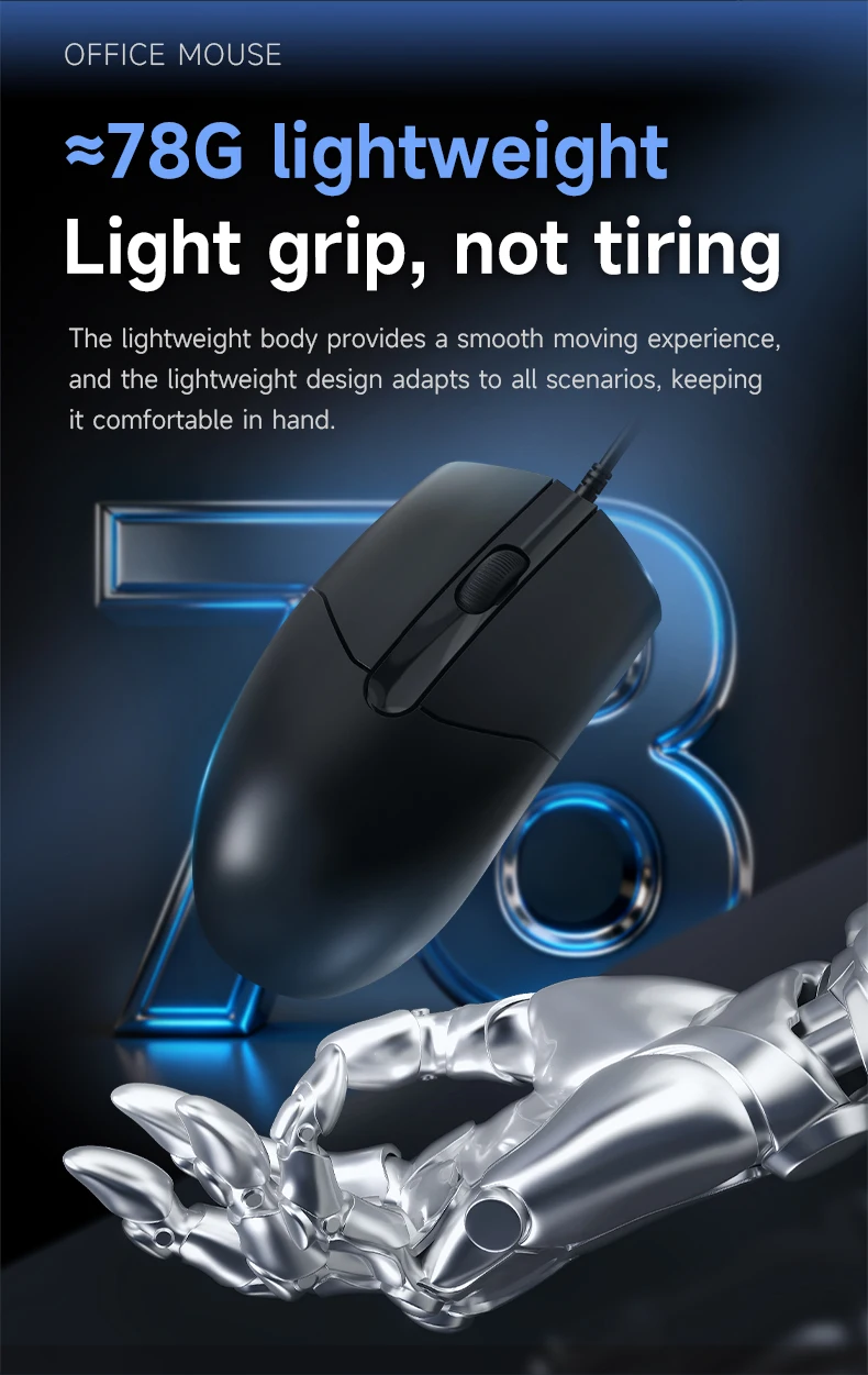 AJAZZ NJ01 Gaming- und Büro-Maus mit Kabel, leise, optisch, 1000 DPI, 78 g, leichter optischer Chip – Detail 6