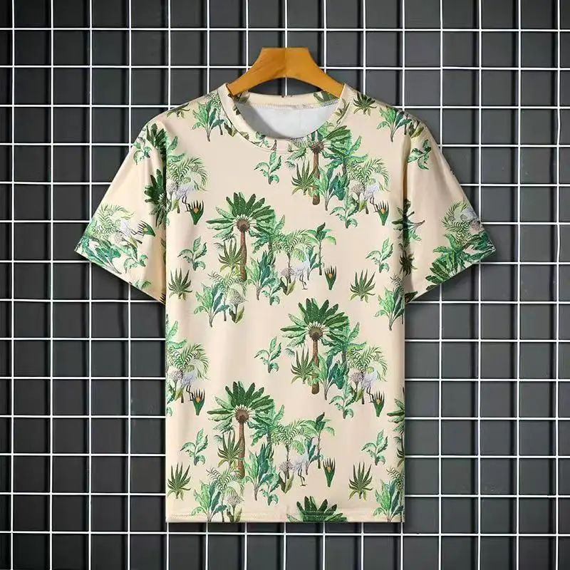 Men Casual Hawaiian Flower Print Short Sleeve T Shirt