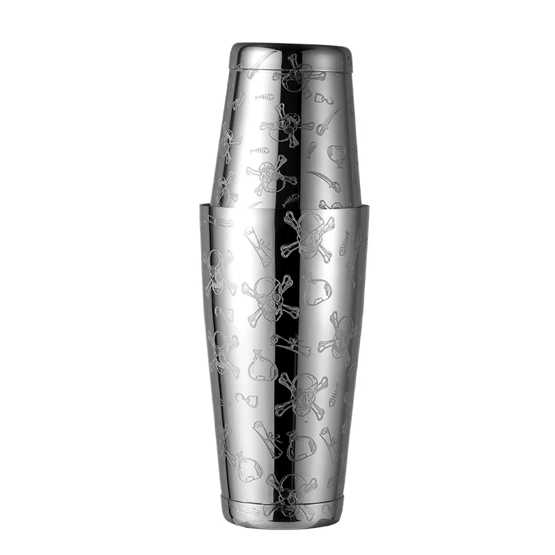 Cocktail Shaker 500ml/800ml Engraving Skull Stainless Steel Cocktail Boston Bar Shaker Bar Tools