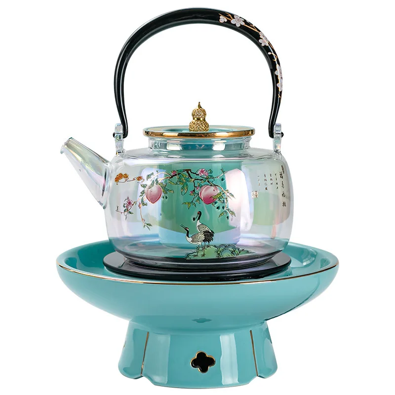 Radiant-cooker Ceramic 1300ml Electric Tea Stove Tea Boiler Glass Pot 6gears Baking net Cobblestone Black crystal panel