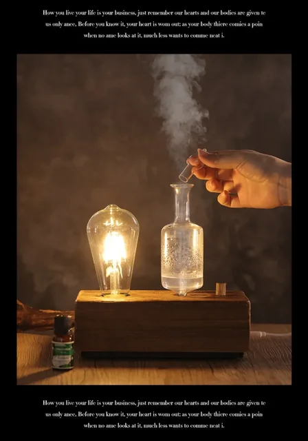 Essential Oil Aroma Diffuser Round Solid Wood Waterless Aromatherapy Scent Machine LED Colored Nebulizing with Higher Atomizing 6