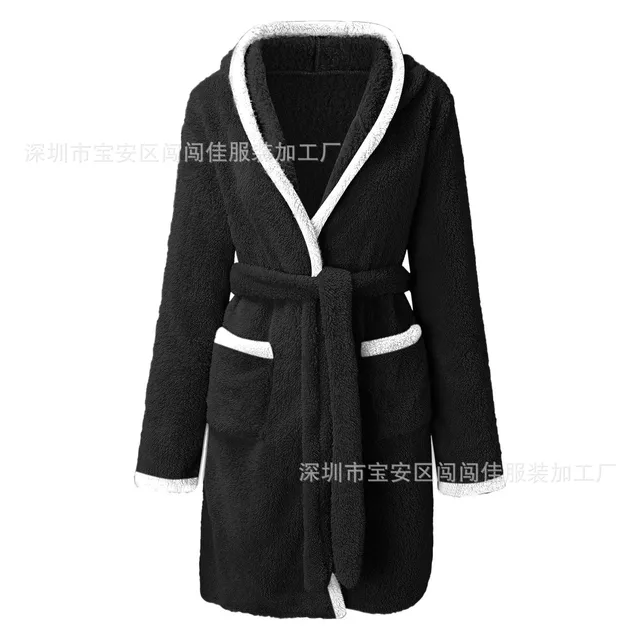 104664-2111e3.jpg Robe d'hiver décontractée en peluche pour femmes, couleur unie assortie, Double poche, chemise de nuit à bretelles, peignoir pelucheux, manteaux, vêtements de maison pour dames