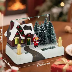 Illuminated Christmas Village Scene with Santa Claus and Snowy Town Decor (Christmas House tree)