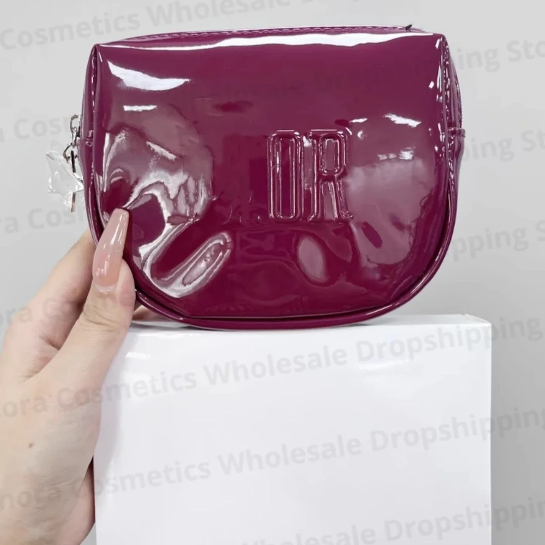 

D фуксия полукруглая лакированная кожаная косметичка 13,5 см * 12 см * 4 см