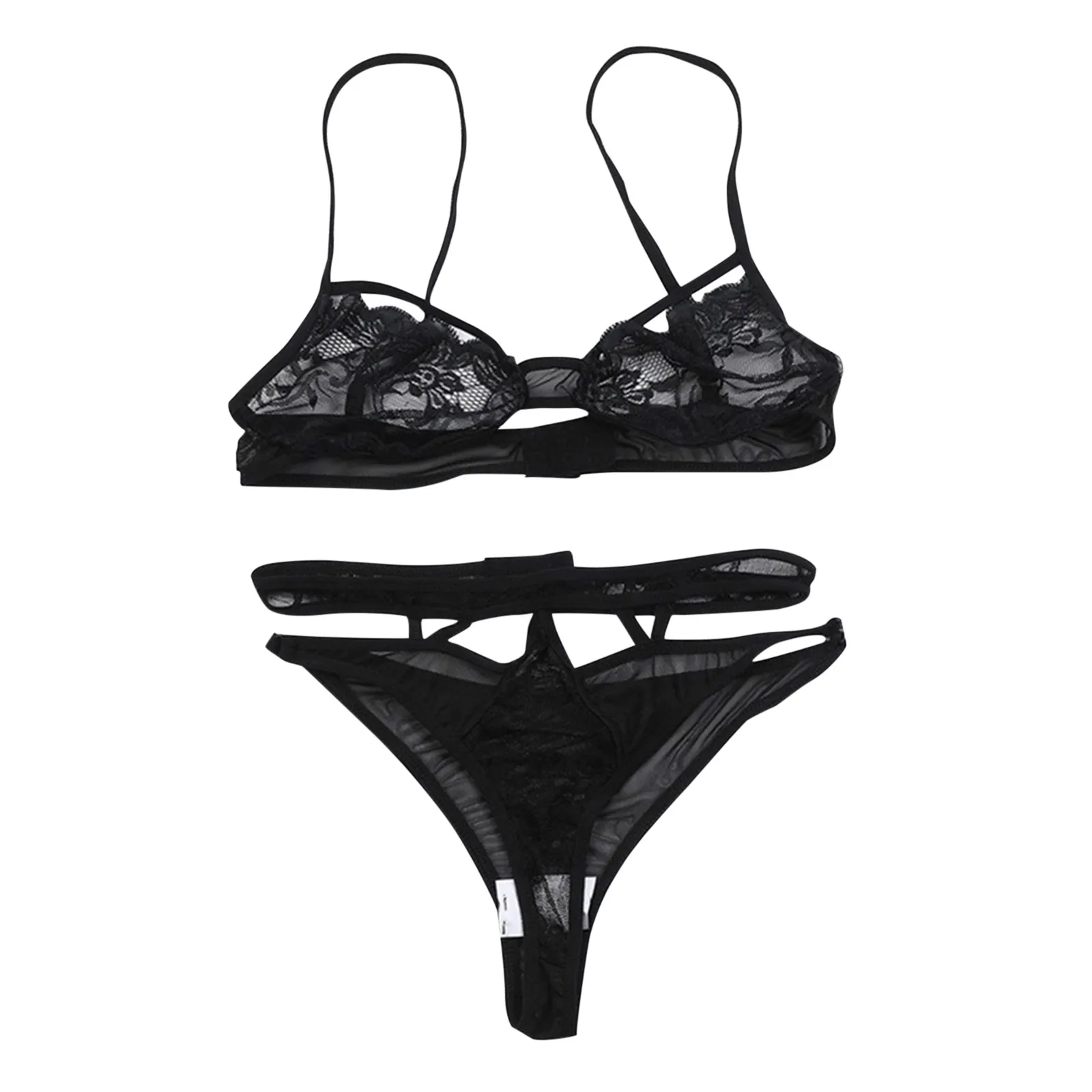 Women'S Sexy Underwear Sets Tow Piece Sexy Black Hollow Out Three-Point Bikini Lingerie Set Lenceria Porno Exotic Costume