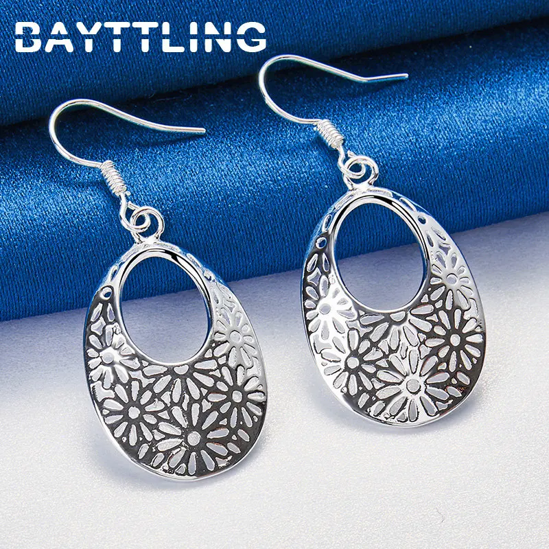 

925 Sterling Silver 24MM Hollow Oval Earrings For Women Fashion Temperament Party Gift Jewelry Accessories