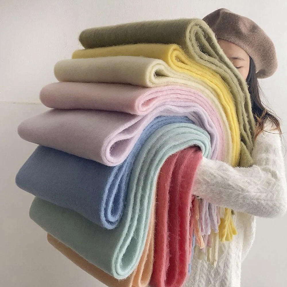

Winter Luxury Cashmere Scarf Bright Color Fluffy Scarf Soft Oversized Shawls Wrap Thickened Warm Muffler Foulard Thick Blanket