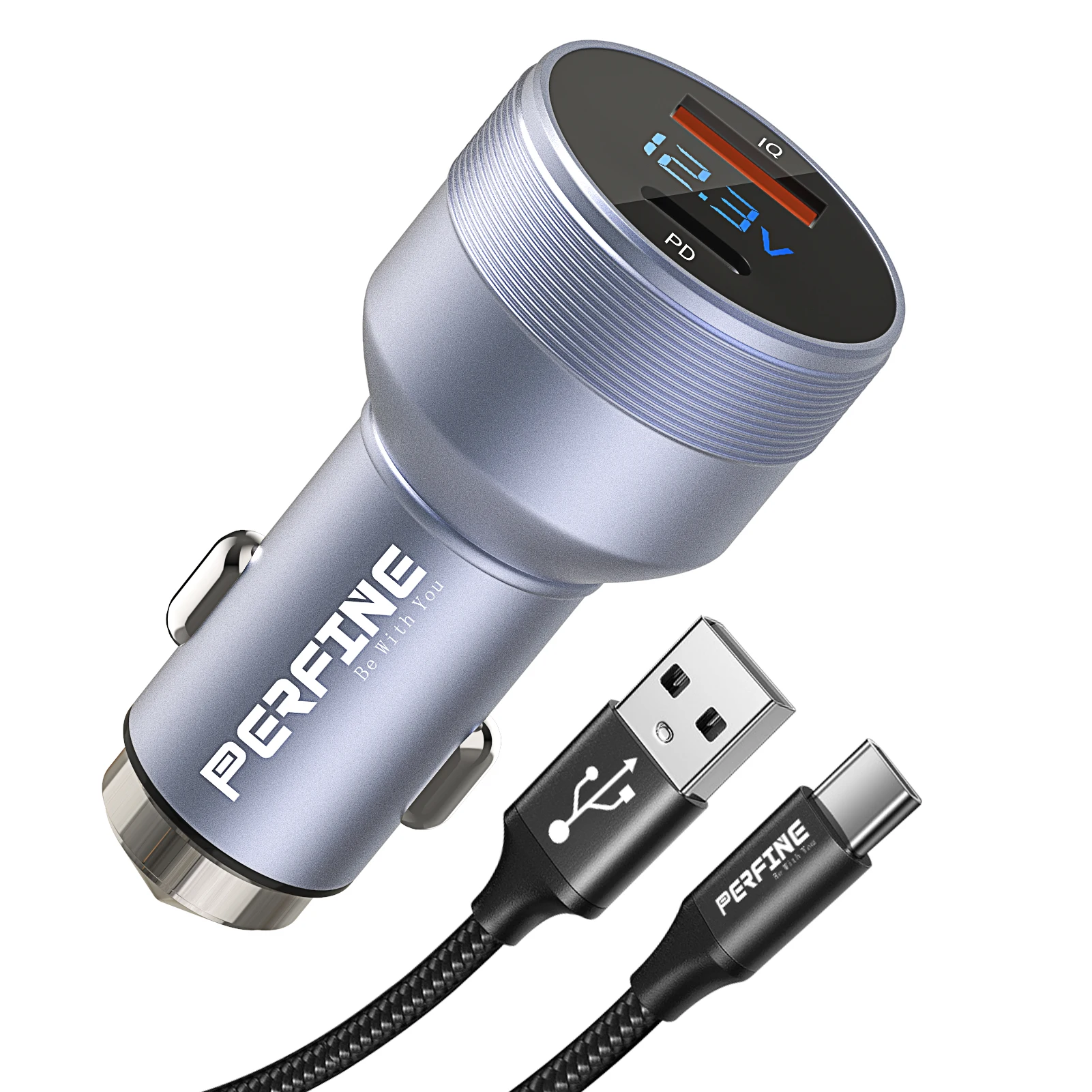 

30pcs/lot Car Charger USB C 48W 2 Ports PD LED Digital Display for Car Battery Voltage Quick Charging for Mobile Phone