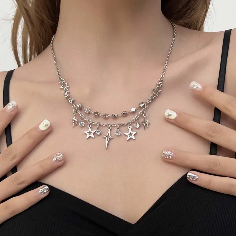 Y2K Style Tassel Star Pendant Necklace for Women Personality