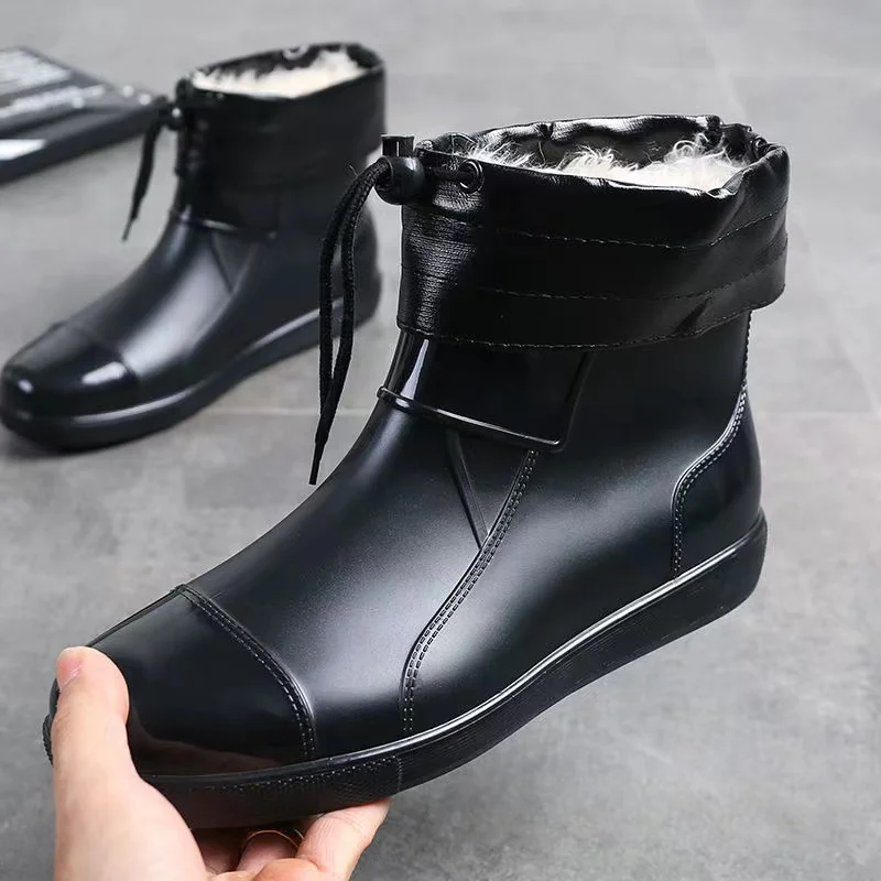 Men ahd Women Rain Boots New Rubber Ladies Walking Waterproof Ankle Rainboots Casual Thick Bottom Short Boot Plus Velvet size 48