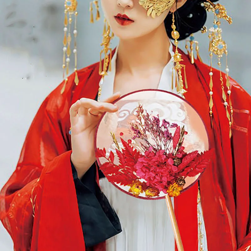 Natural Dried Flowers Fans DIY Kit, Round Painting, Hand Decorative Fans, Craft Making, Hanfu, Home Decoration, Party, Wedding