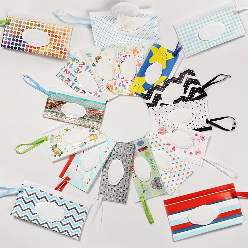 EVA Baby Wet Wipe Pouch Portable Wipes Holder Case Flip Cover Snap-Strap Reusable Refillable Cosmetic Pouch Tissue Box