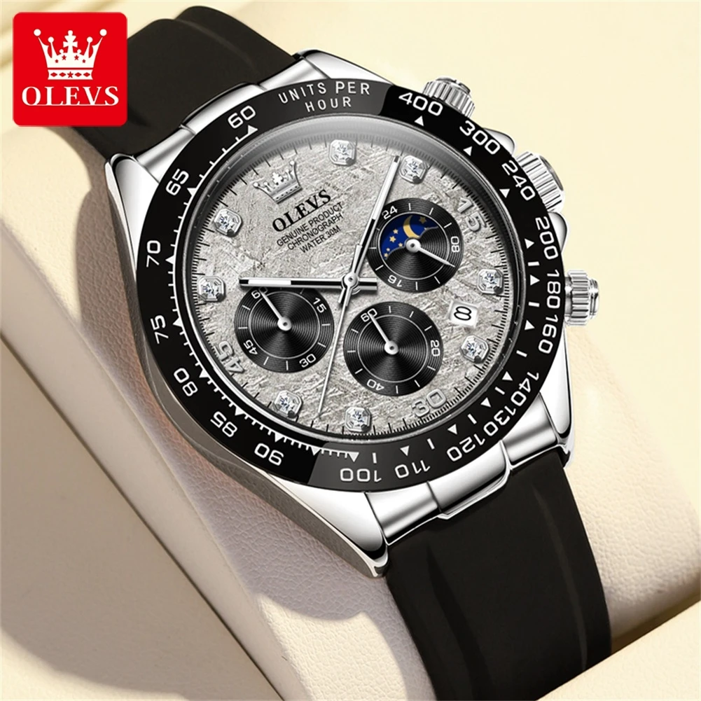 

OLEVS Men's Watch Classic Lunar Phase Silicone Diamond Waterproof Luminous Quartz Watch Fashion Timing Code Watch Men's Watch