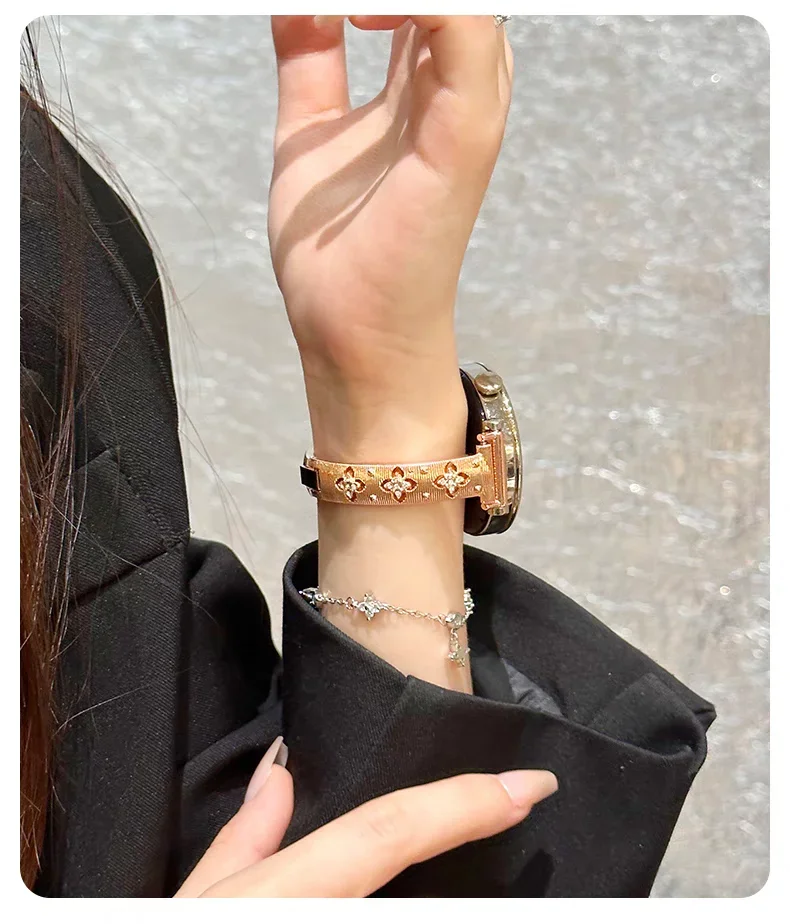 Elegant Metal Bracelet Strap with Bling Accents
