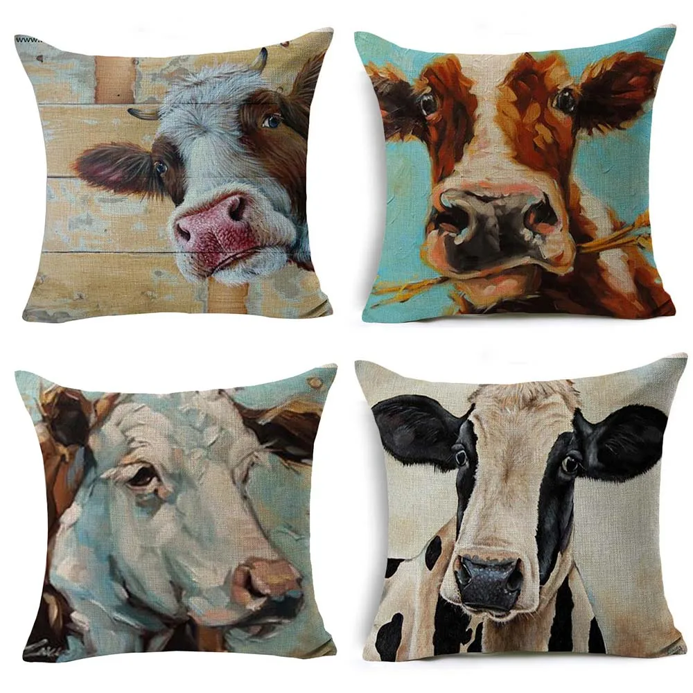 

Cute Animal Pillow Case Oil Painting Funny Cow Pillowcase 40x40 Cm Outdoor Garden Chair Pillow Cover for Bed Sofa Living Room