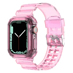 Transparent Silicone Band and Protective Case - 42mm 44mm 45mm (Girl Pink)