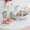 Nordic Round Plastic Tray Wooden Plastic Organize Disk Snacks Sundries High Foot Plate Home Use Desktop Decoration Tea Tray 3