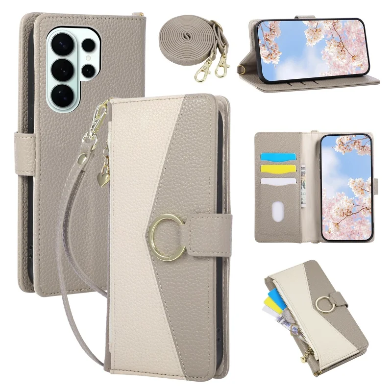 Lanyard Leather Wallet Phone Case with Zipper Card Holder
