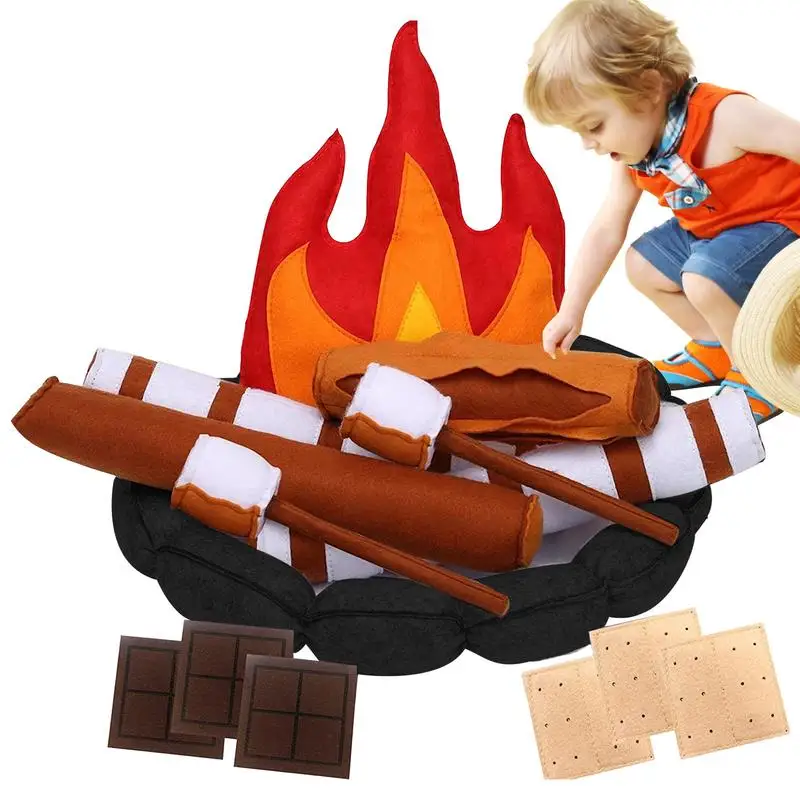 Pretend Campfire Set For Kids 15pcs Plush Play Camping Toy Campfire Toys Set For Kids Dramatic Play Toys Boys And Girls Doll
