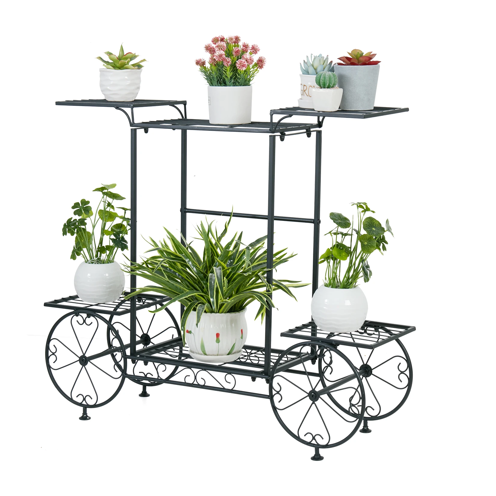 6 tiers metal plant stand garden cart plant stand flower pots holder display shelf rack