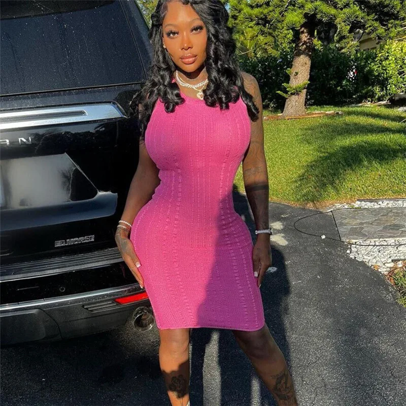 

Sexy Mini Dress Women Sleeveless Solid Color Sundress Streetwear Summer Slim Fit Wrapped Hip Dresses Party Female Vestido 2023