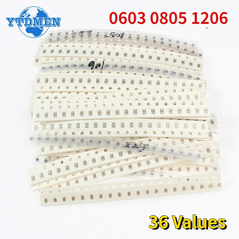 36Values 1pF-10uF Electronic Capacitor Set 0603 0805 1206 SMD Ceramic Capacitors Assortment Kit 36 Values X 20pcs=720pcs ceramic capacitor