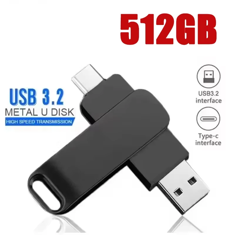 High-Speed 512GB USB 3.2 Dual-Interface Waterproof Flash Drive