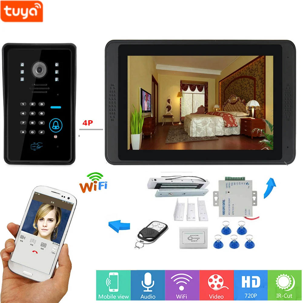 Tuya App Control Videocitofono 7 "Wifi Videocitofono Campanello + Serratura Elettrica Opton Rfid/Password/Telecomandi Sblocca Il Sistema Di Telecamere