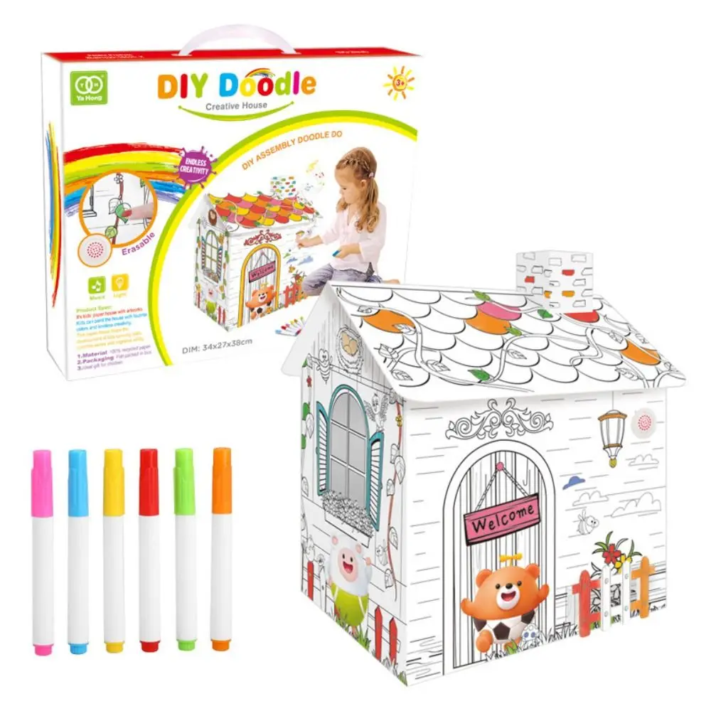 

Картонный игровой домик Handmate с динозавром, 3D автомобиль, 3D пазл, домики, граффити, живопись, дом, модель автомобиля, «сделай сам», большая картонная раскраска