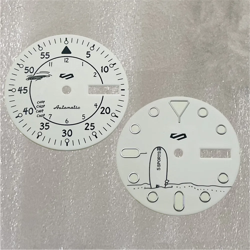 

Механический Циферблат Nh36 Nh35, зеленые часы с S-логотипом, мультяшный рисунок, двойной календарь, 28,5 мм