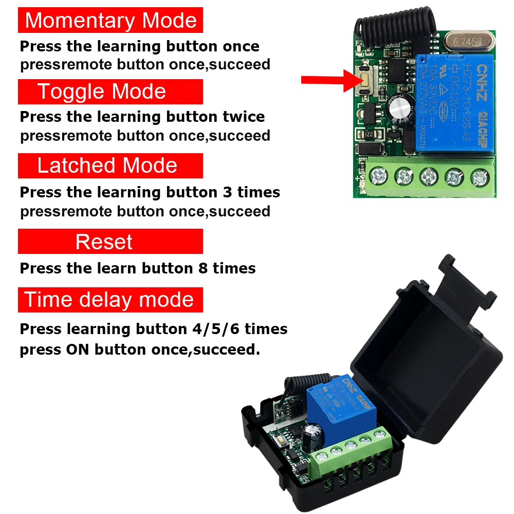 Module Récepteur RF 4 Canaux 433 MHz DC 12V/24V Avec 4 Télécommandes - Pour Portail, Coffre, Moteur, éclairage - Contrôle à Distance