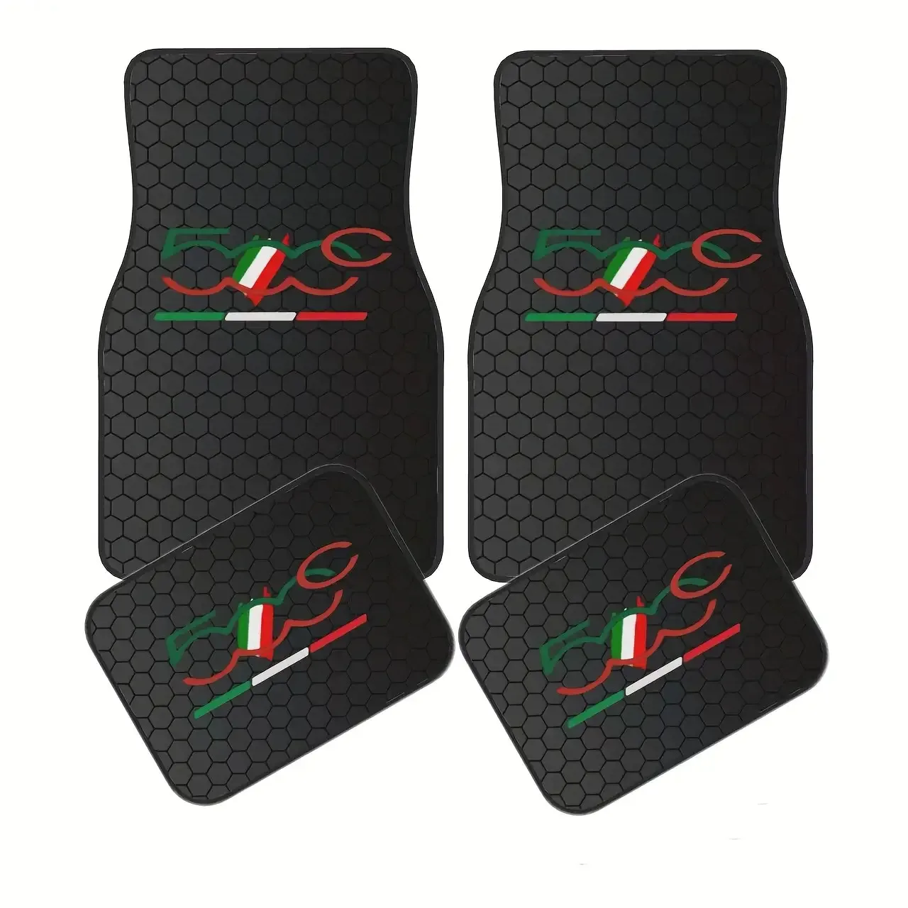 Set di quattro tappetini geometrici in stile italiano adatti per FIAT 500C | Poliestere resistente di tipo universale, elegante e autoportante - Image 4