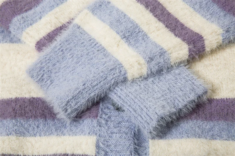 Vintage Farbblock Patchwork Strickjacke Neue Harajuku Streifen Strickpullover Hip Hop Streetwear Strickwaren Unisex Kleidung Tops_voghion.com